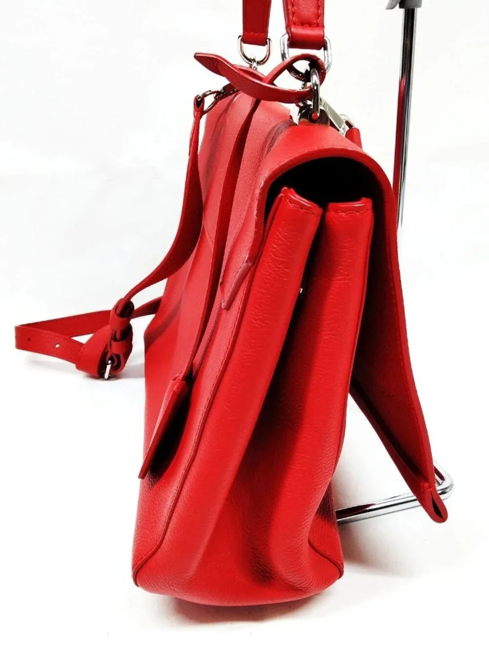 Authentic Louis Vuitton Lockme II Red Calfskin Leather Top Handle Crossbody Bag